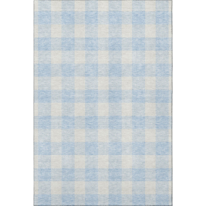 10' X 14' Plaid Washable Area Rug With UV Protection (673417) - Sky Blue / Ivory
