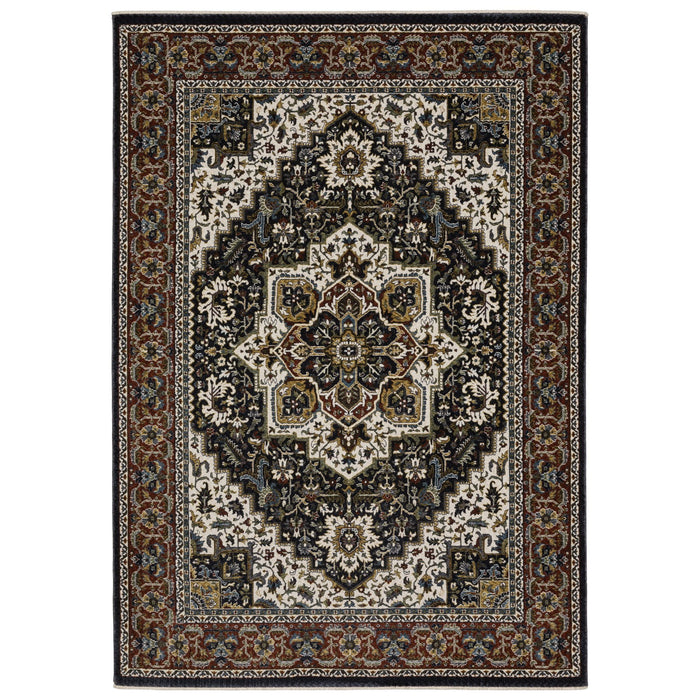5' X 8' Traditional Medallion Area Rug With Fringe - Navy Blue