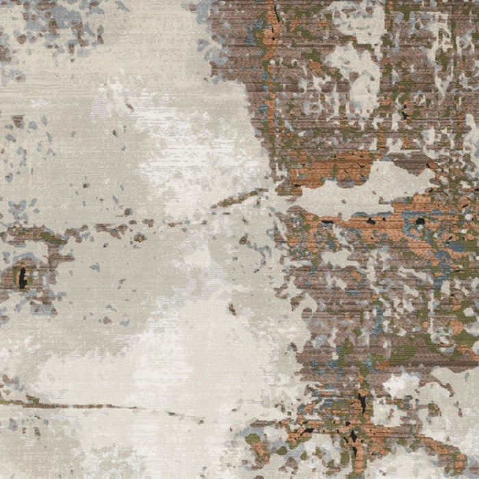 10' x 13' Abstract Power Loom Stain Resistant Area Rug - Gray Salmon Pink Blue Beige And Green