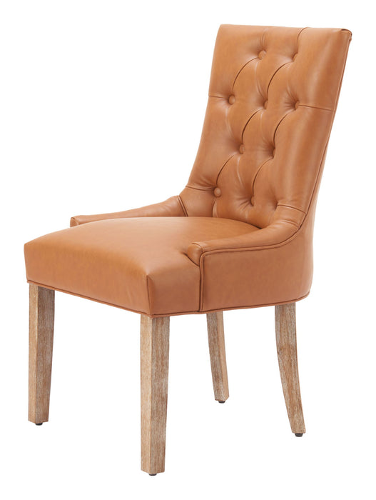 Tufted Faux Leather Solid Wood Dining Side Chair - Brown