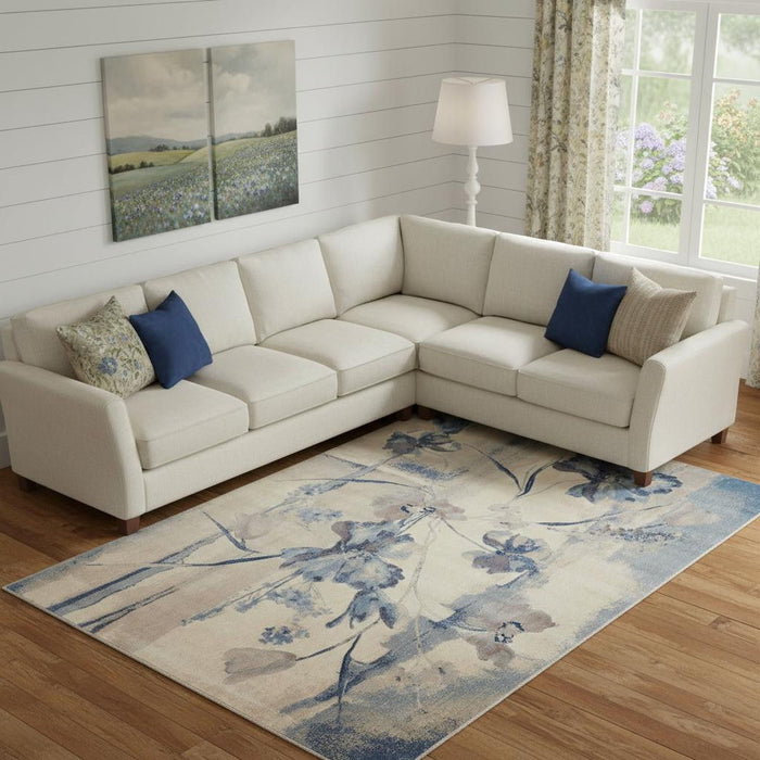 10' X 13' Floral Non Skid Area Rug (555932) - Ivory / Blue