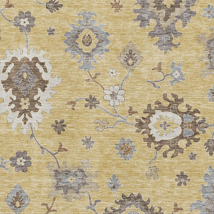 9' X 12' Floral Medallion Washable Area Rug With UV Protection - Gold