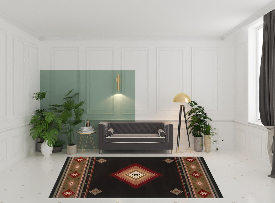 8' x 11' Southwestern Power Loom Stain Resistant Area Rug - Black And Green