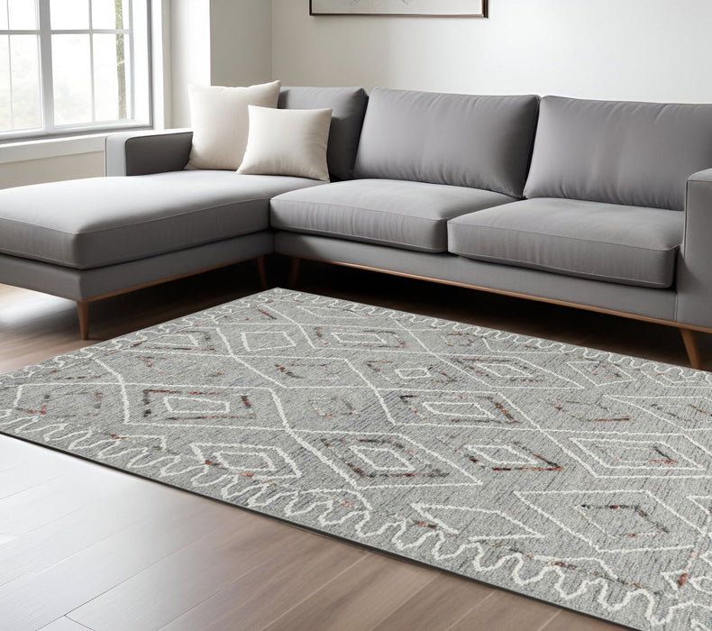 8' X 10' Wool Geometric Hand Hooked Area Rug - Gray