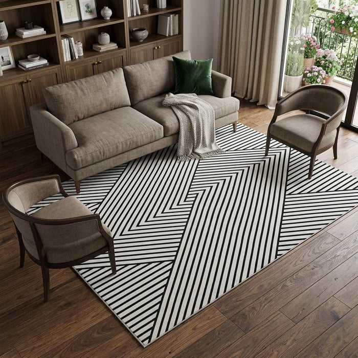10' X 14' Geometric Washable Area Rug With UV Protection (674688) - White / Black