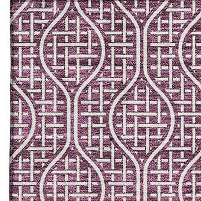 10' X 14' Geometric Washable Area Rug With UV Protection (673621) - Eggplant / Ivory