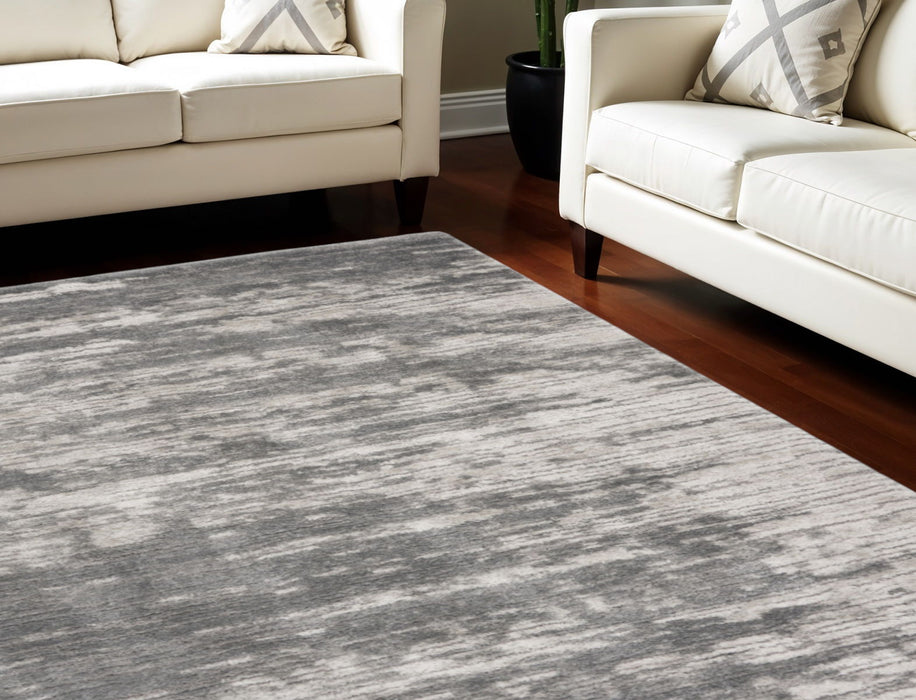 8' X 10' Abstract Shag Area Rug - Ivory And Charcoal
