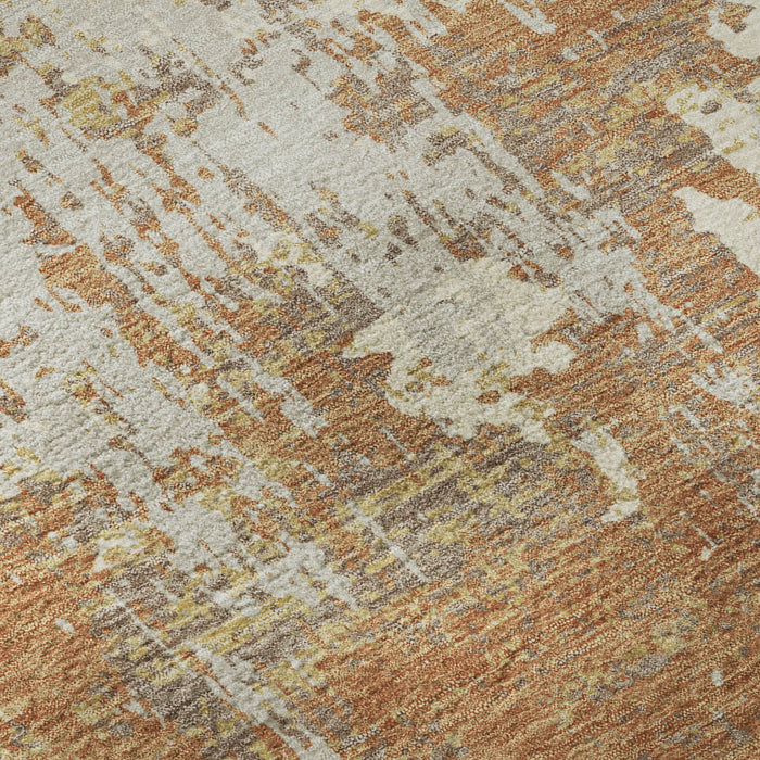 10' X 14' Abstract Washable Area Rug With UV Protection (679114) - Copper / Ivory / Gold