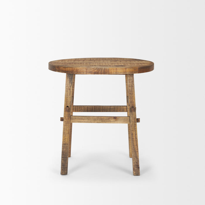 Distressed Solid Wood End Table - Brown