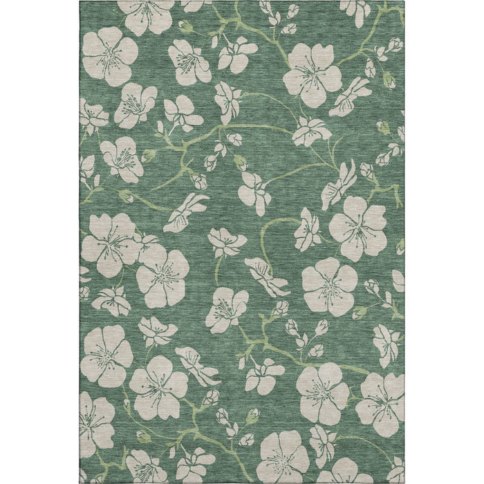 10' X 14' Floral Washable Area Rug With UV Protection (681203) - Sage / Beige