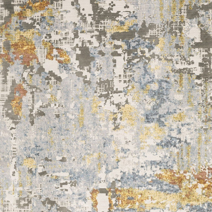 10' x 13' Abstract Power Loom Stain Resistant Area Rug - Gray Blue Beige Gold And Rust