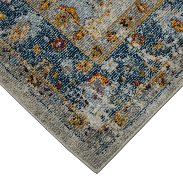 9' x 12' Floral Power Loom Area Rug - Blue And Orange