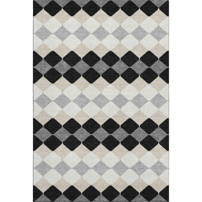 10' X 14' Geometric Washable Area Rug With UV Protection (679036) - Black / Gray / Ivory