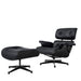 Black tufted genuine leather swivel lounge chair with matching ottoman, stationary design by HomeRoots, 35-inch size.