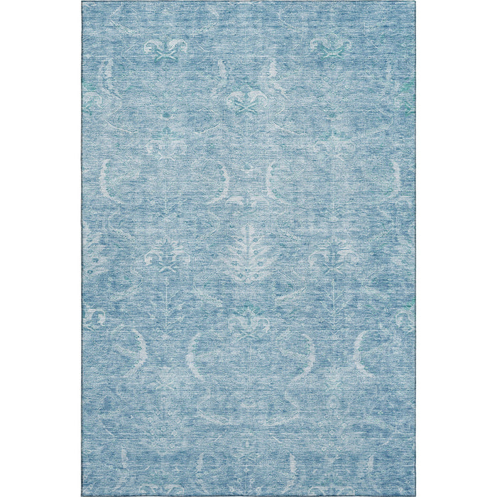 10' X 14' Damask Washable Area Rug With UV Protection (683926) - Sky Blue / Ivory