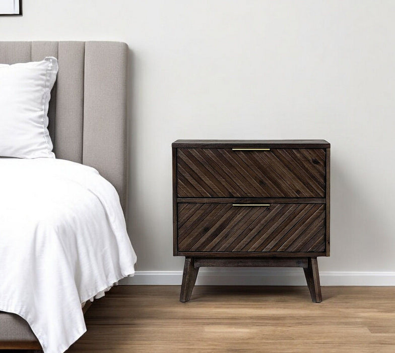 Classic Chevron Nightstand With Two Drawers - Dark Brown
