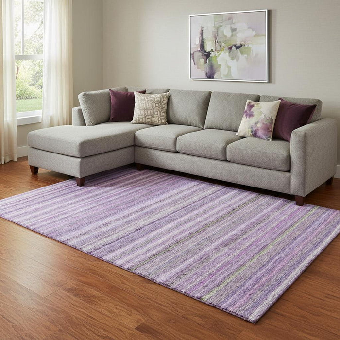 9' X 12' Striped Washable Area Rug With UV Protection (650811) - Purple / Gray