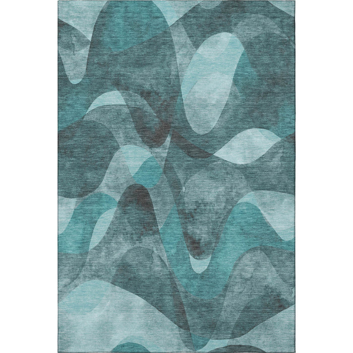9' X 12' Abstract Washable Area Rug With UV Protection (648105) - Teal / Ivory
