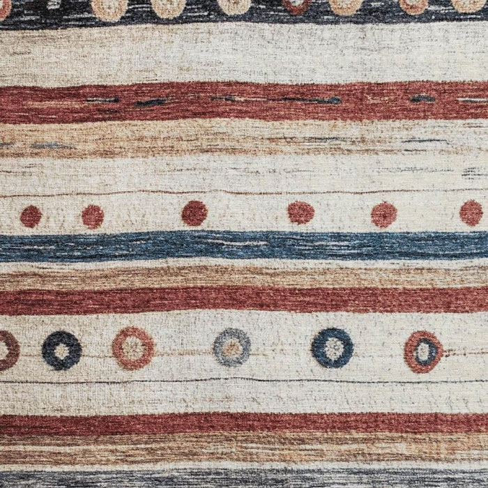 10' X 14' Striped Washable Area Rug With UV Protection (709558) - Beige / Rust / Navy Blue