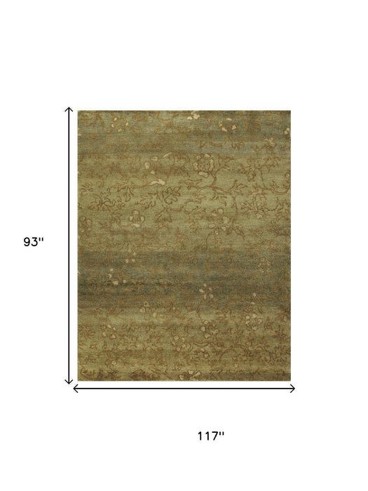 8' X 10' Wool Floral Hand Knotted Area Rug (744278) - Green / Tan / Yellow