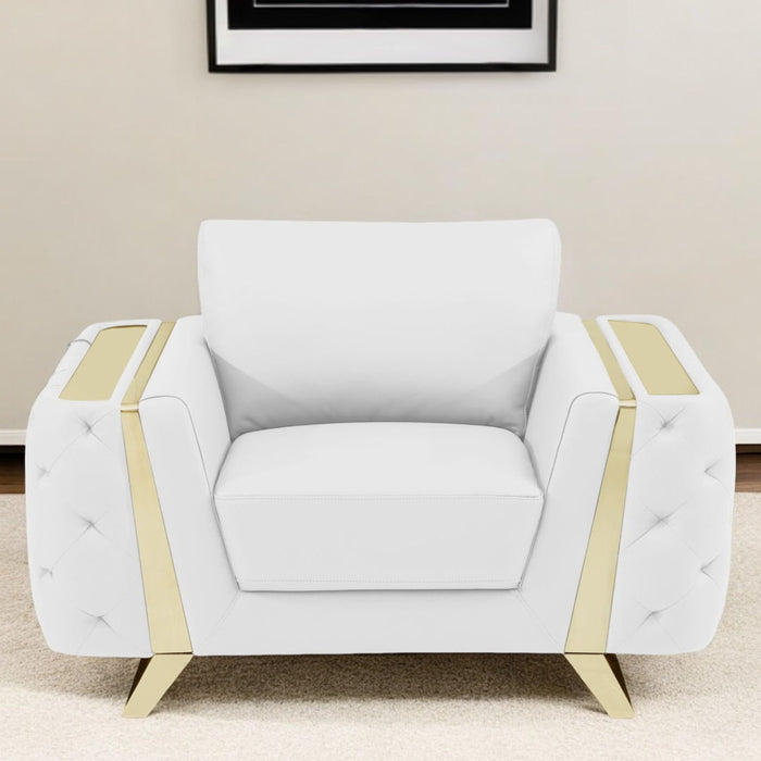 Genuine Leather Club Chair - White And Gold