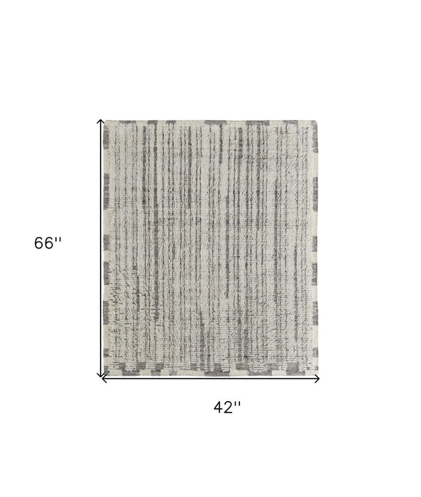 4' x 6' Wool Striped Hand Woven Area Rug - Gray And Ivory