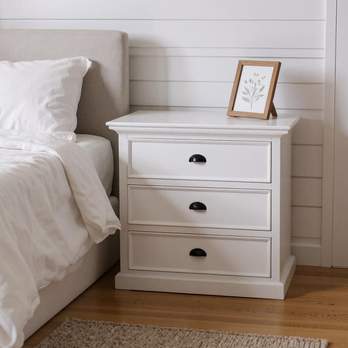 Classic Large Three Drawer Nightstand - White