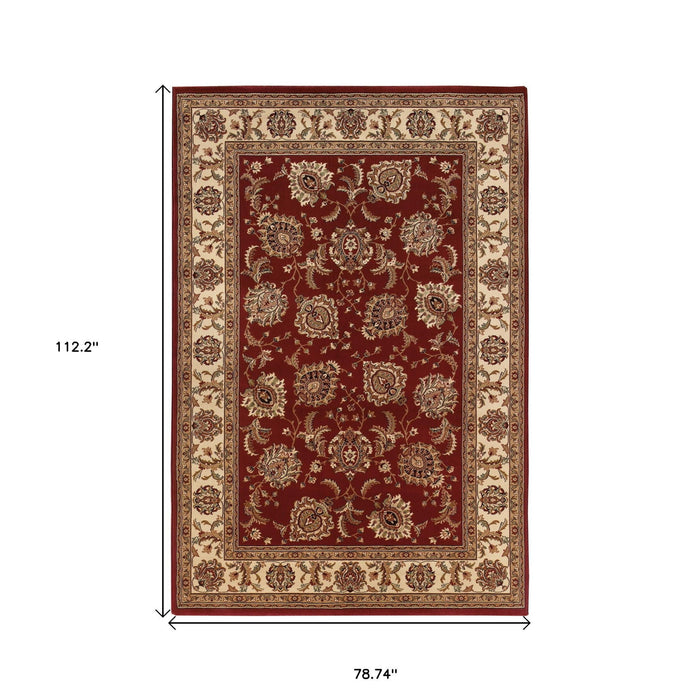 7' X 10' Oriental Area Rug - Red And Ivory