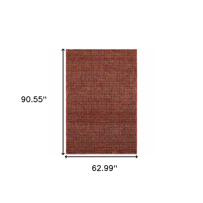 5' x 7' Geometric Power Loom Area Rug - Red And Gold