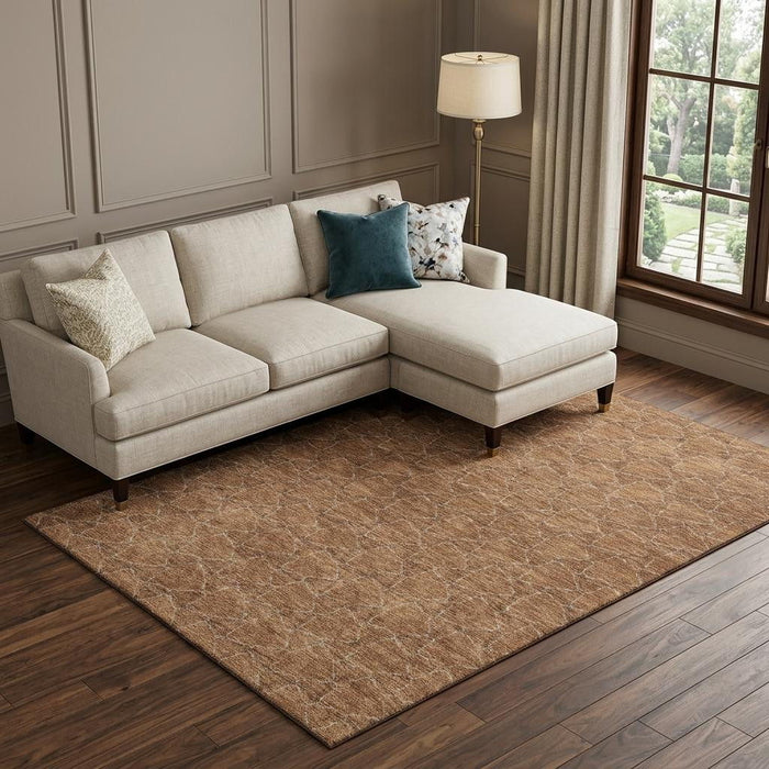 10' X 14' Geometric Washable Area Rug With UV Protection (676068) - Rust / Ivory
