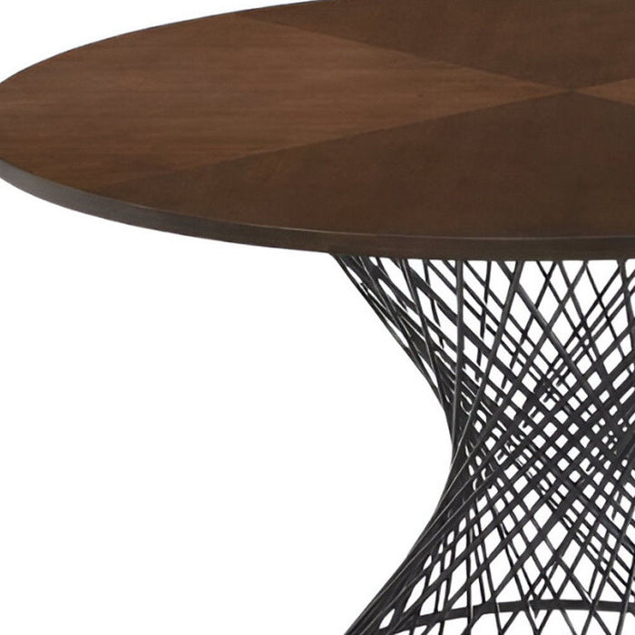 54" Rounded Solid Manufactured Wood And Iron Pedestal Base Dining Table - Brown / Black