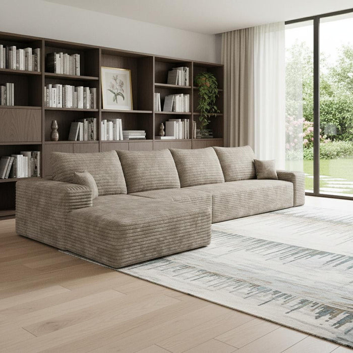 135" Corduroy Modular Compression Foam Sofa With Toss Pillows - Camel
