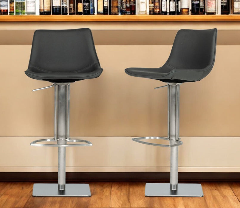 Faux Leather And Stainless Steel Swivel Low Back Bar Height Bar Chair - Gray And Silver