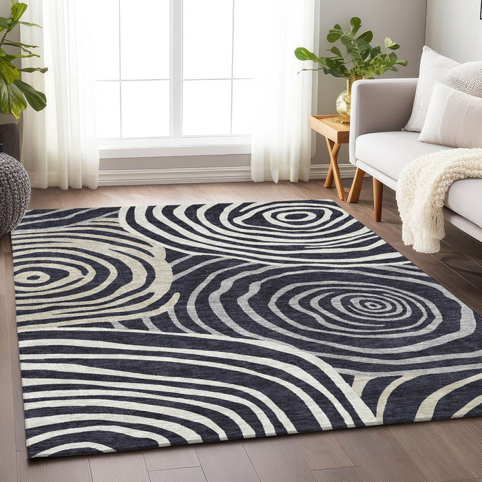 10' X 14' Abstract Washable Area Rug With UV Protection - Black / Gray