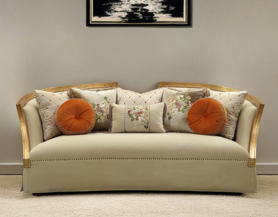 Velvet Curved Sofa And Toss Pillows With Natural Legs - Beige