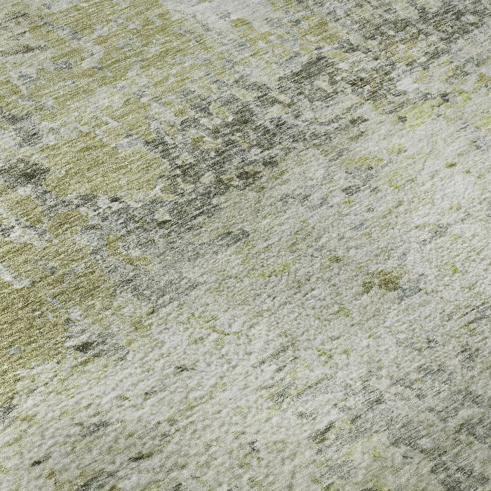 10' X 14' Abstract Washable Area Rug With UV Protection (685409) - Artichoke Green / Gray / Silver