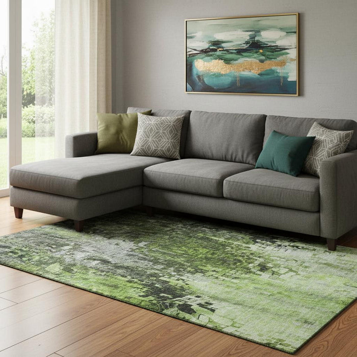 8' X 10' Abstract Washable Area Rug With UV Protection (650252) - Green / Gray