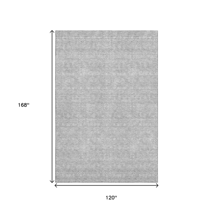10' X 14' Floral Washable Area Rug With UV Protection (656927) - Silver / Gray
