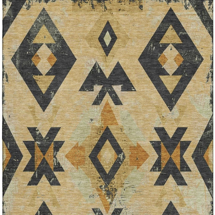 10' X 14' Southwestern Washable Area Rug With UV Protection (706751) - Gold / Charcoal