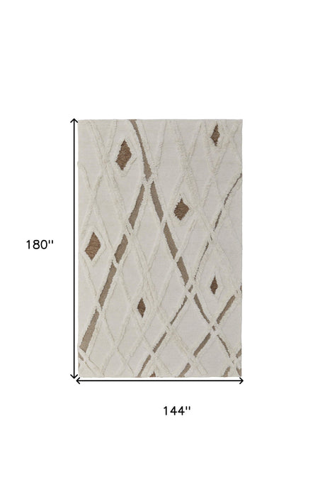 12' x 15' Wool Geometric Hand Tufted Area Rug - Ivory Taupe And Brown