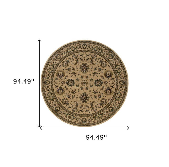 8' Oriental Round Rug - Ivory And Green
