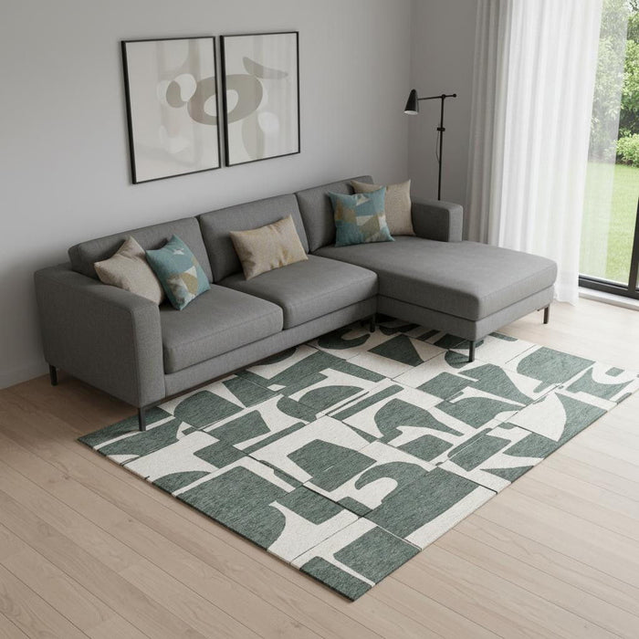 9' X 13' Geometric Washable Area Rug (551969) - Gray / Green