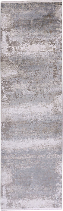 10' Abstract Power Loom Runner Rug With Fringe - Gray