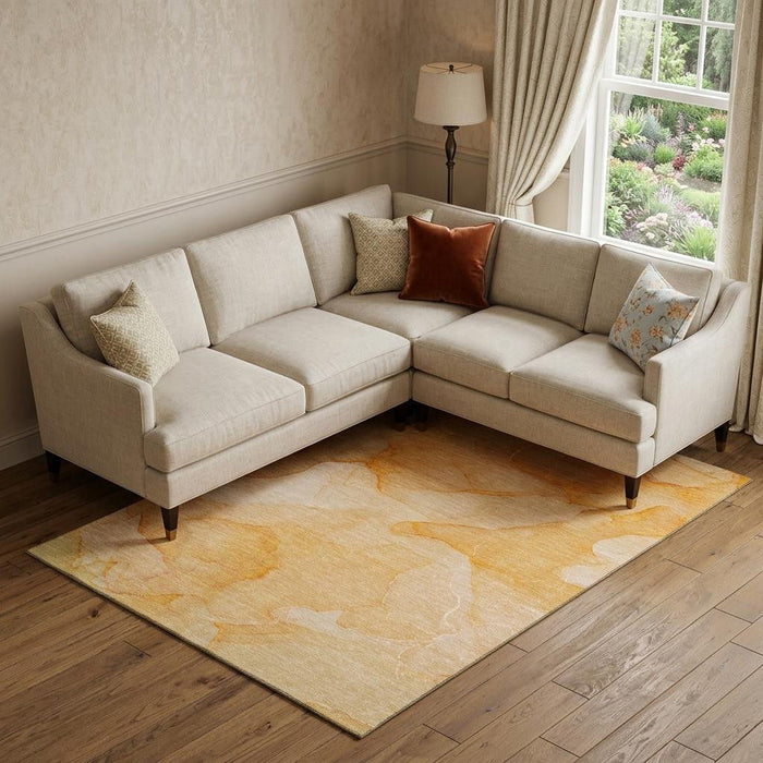 10' X 14' Abstract Washable Area Rug With UV Protection (646948) - Orange / Ivory