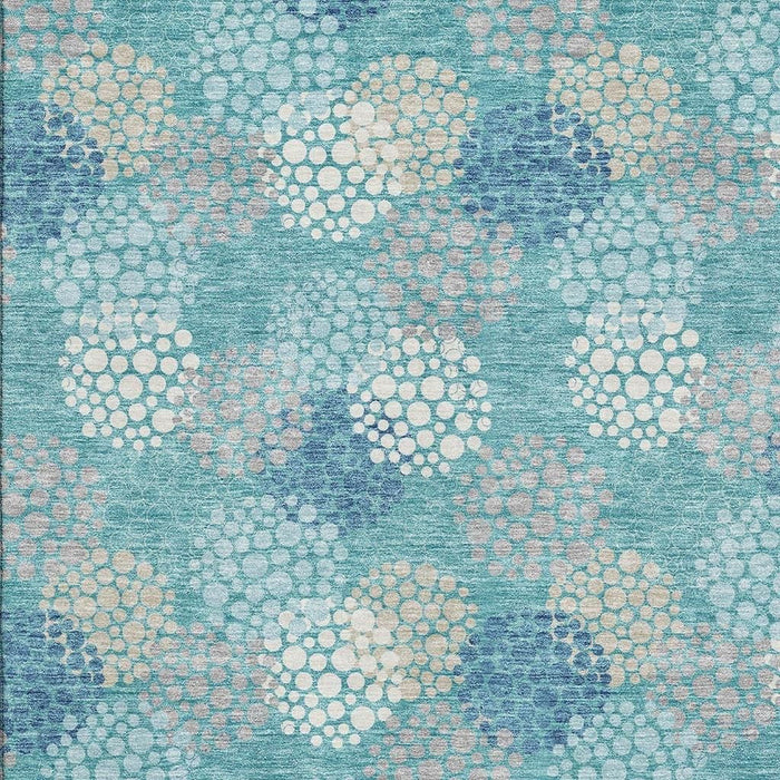 10' X 14' Polka Dot Washable Area Rug With UV Protection (672236) - Teal / Ivory / Beige