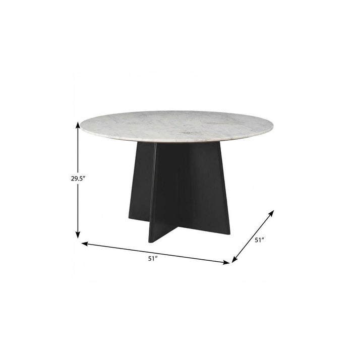 51" Marble And Wood Pedestal Base Round Top Dining Room Table - White