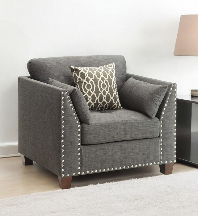 Linen Arm Chair - Charcoal And Brown
