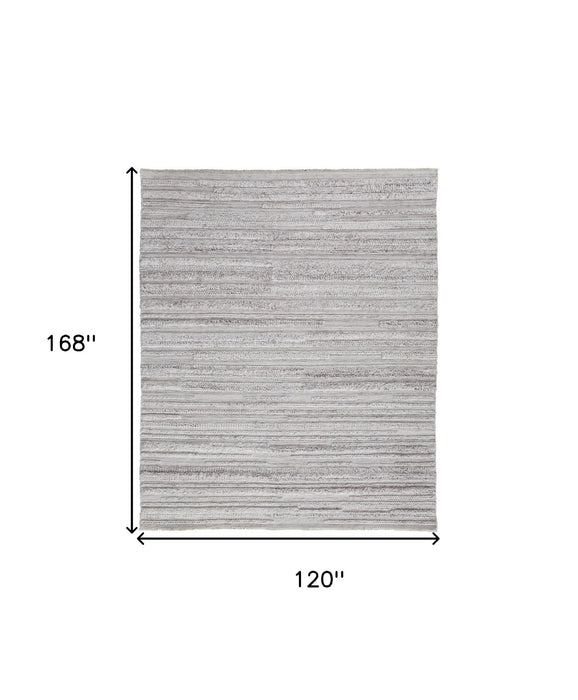 10' x 14' Striped Shag Hand Woven Area Rug - Ivory And Gray