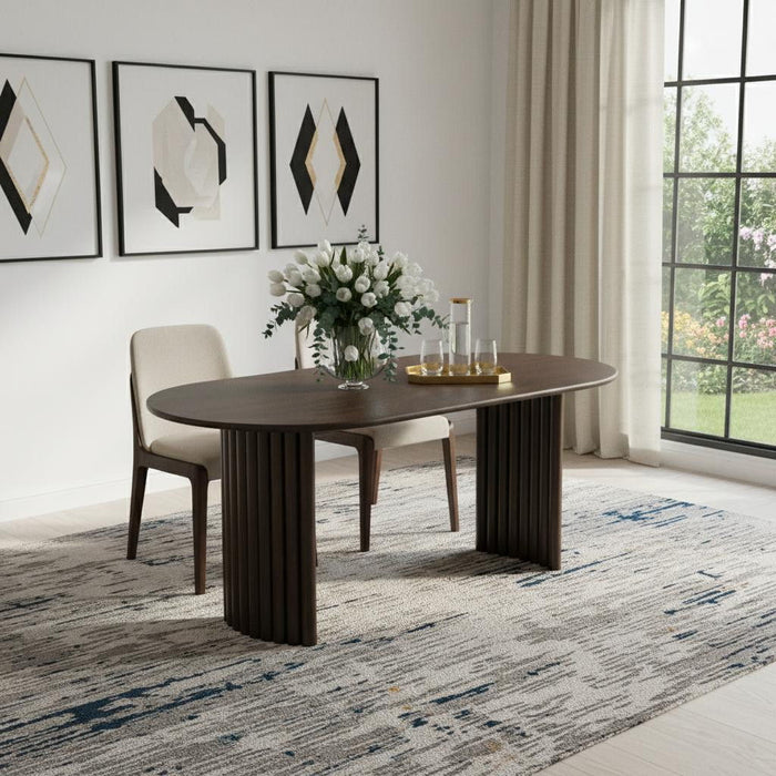 79" Solid Wood Double Pedestal Base Oval Dining Table - Walnut / Dark Brown
