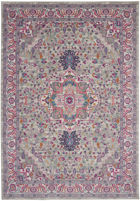 9' x 12' Floral Power Loom Area Rug - Gray and Beige
